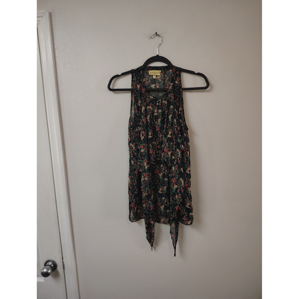 Princess Vera Wang Womens Floral  Sleeveless Tie Front‎ Blouse Black Size M